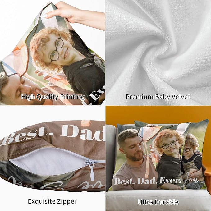 Easycosy Custom Pillow with Picture & Text, Two-Sides Velvet Customized Photo Pillowcase, 26"x26" Personalized Pillow Cover with Photo, Custom Valentine Love Keepsake Gifts (No Pillow Insert)