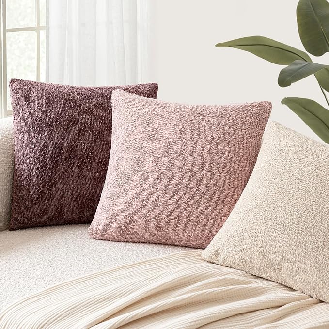Foindtower Pack of 2 Textured Boucle Throw Pillow Covers Accent Solid Pillow Cases Cozy Soft Decorative Couch Cushion Case for Chair Sofa Bedroom Living Room Home Decor 20x20 Inch Sakura Pink