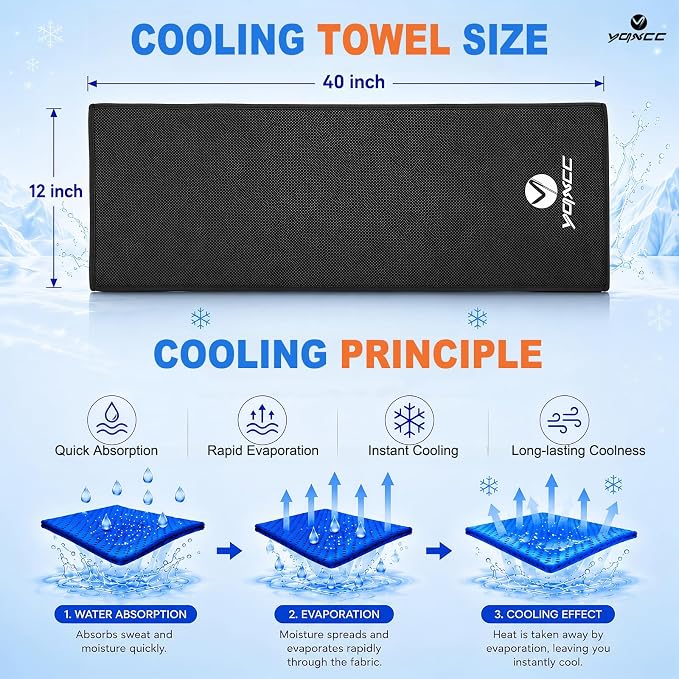 YQXCC 4 Pack Cooling Towels (40"x12"), Ice Cool Neck Towel, Soft Breathable Microfiber for Gym, Yoga, Golf, Running, Camping & All Hot Weather Activities