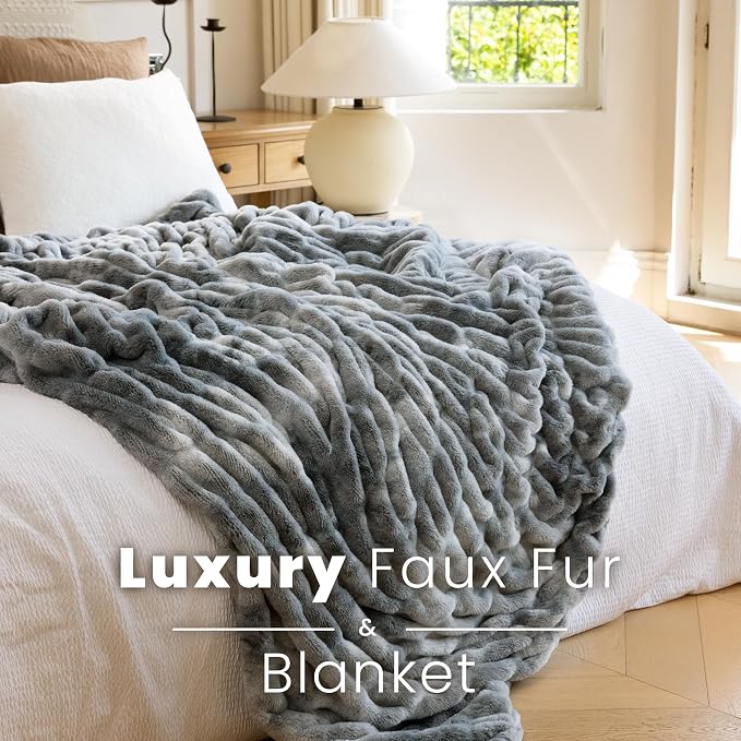 Ultra Soft Cozy Faux Fur Throw Blanket, Fuzzy Plush Thick Bubble Blanket, Luxury Fluffy Blanket for Couch, Sofa, Bedroom, and Living Room, 50x60 Inches,Tie-Dye Gray