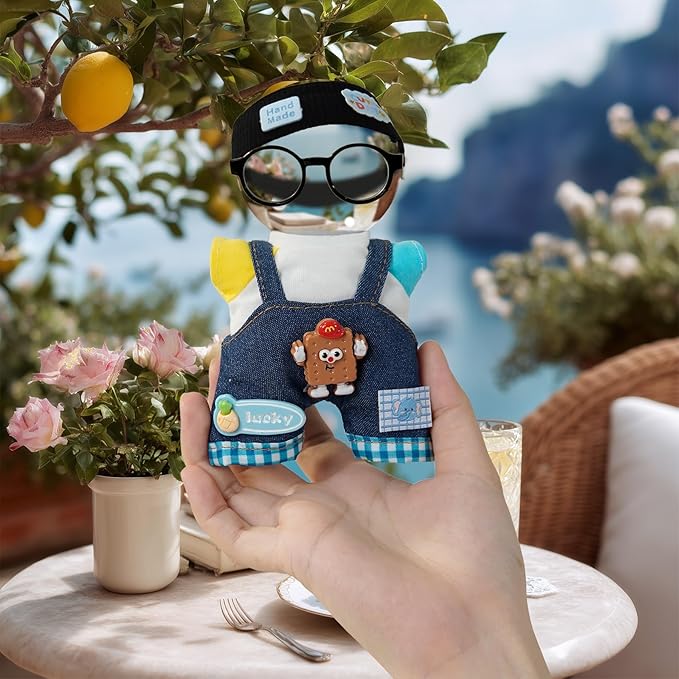 17cm Doll Clothes Set-Premuim Casual Style Outfit for Clothing & Accessories-Headband+T-Shirt+Overall+Glasses(No Doll)