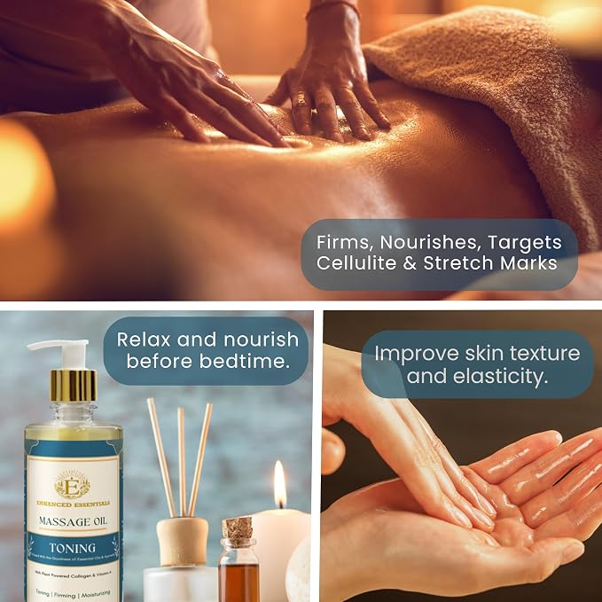 Luxurious Massage Oil by Enhanced Essentials|with Ayurvedic Extracts & Essential Oils | Firms, Nourishes & Uplifts Skin | Fast-Absorbing, Non-Greasy, Clean Formula|16.9 fl oz (500ml) (Toning)