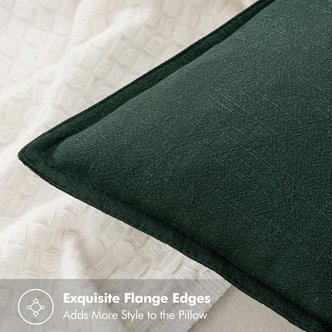 MIULEE Decorative Linen Euro Sham Pillow Covers 24x24 Dark Green | Boho Farmhouse Christmas Couch Throw Pillows for Bed, Pack of 2 Accent Modern Pillowcases, Sofa Livingroom Home Decor