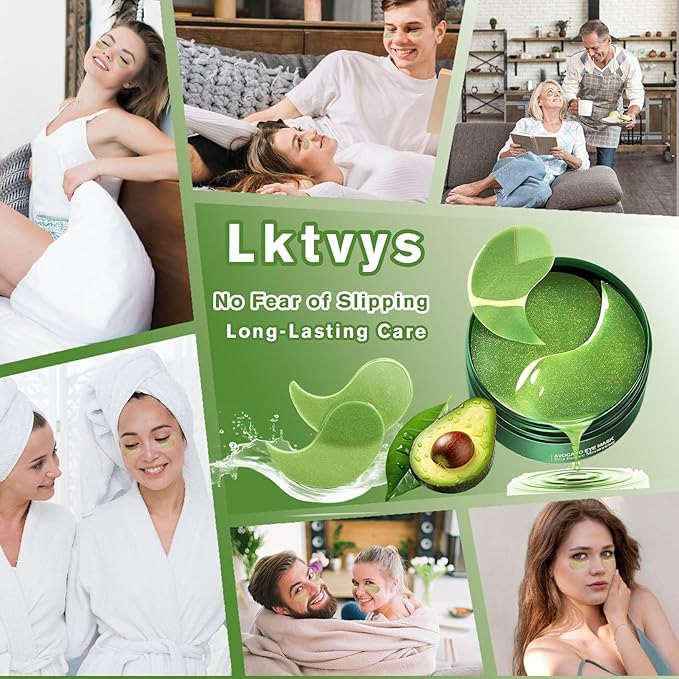 Avocado Under Eye Patches (60 PCS), Collagen Eye Mask for Dark Circles and Puffiness, Hydrating Under Eye Pads for Women & Men