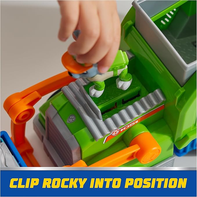 Paw Patrol: Crush N’ Roll Recycling Truck with Rocky Action Figure & Transforming Compacted Trash Vehicle, Kids Toys for Boys & Girls Ages 3 and up