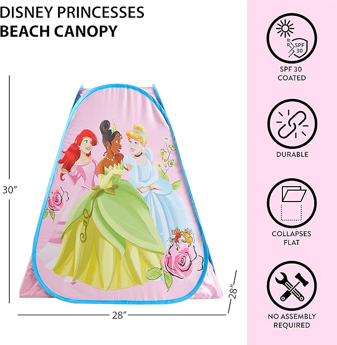 Idea Nuova Disney Princess Collapsible Pop Up Indoor Outdoor Play Tent with UV Protection for Toddlers and Kids, 28" W x 28" L x 30" H