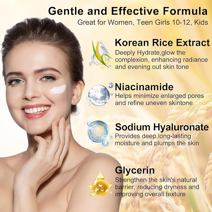 Skin Care Set w/Korean Rice Extract for Hydration,Glow,Repair &Radiant Skin | 5Pcs Women Teen Glass Skincare Routine Kit Self Care Gifts for Women Mom Wife Teenage Girl Valentines Christmas Gifts