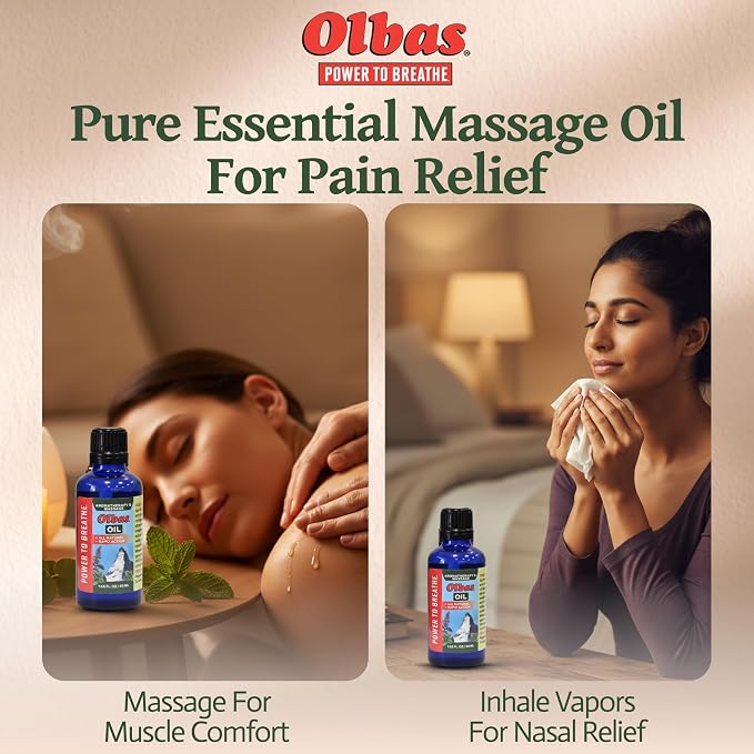 Olbas Aromatherapy Inhalant and Massage Oil Pack of 1 (10 ml), Body Massage Oil, Swiss Herbal Remedies with Pure Essential Massage Oils for Muscle Relaxing and Soothing Comfort for Pain Relief