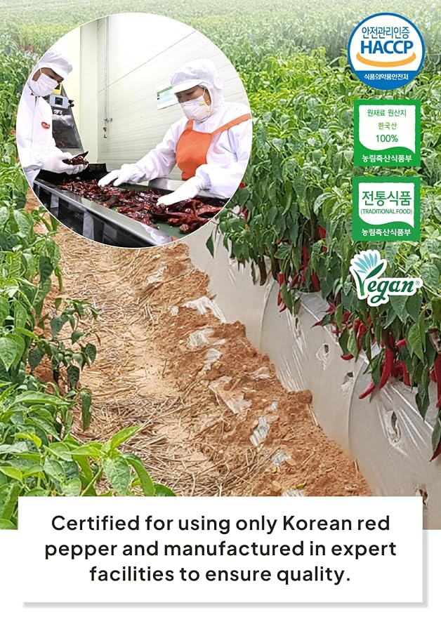Korean Food Korean Red Chili Powder (Gochugaru), Kimchi Seasoning, Vegan, No MSG, 250g