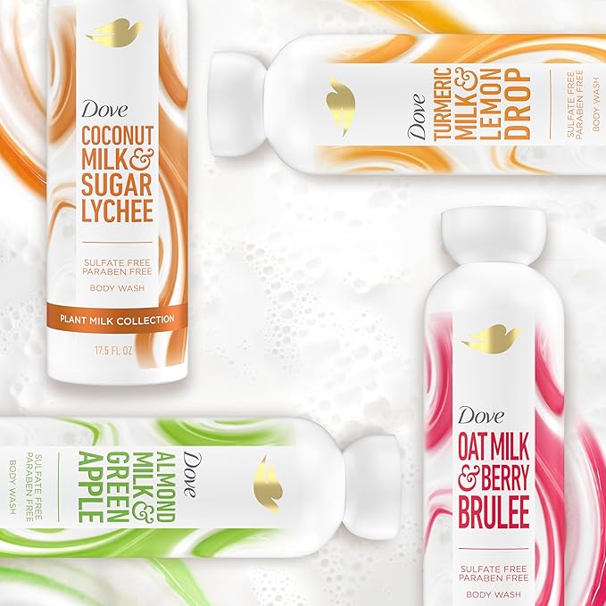Dove Plant Milk Cleansing Body Wash Almond Milk & Green Apple for Moisturized Skin Gentle Cleanser, No Sulfates or Parabens, pH balanced 17.5 fl oz (Pack of 4)