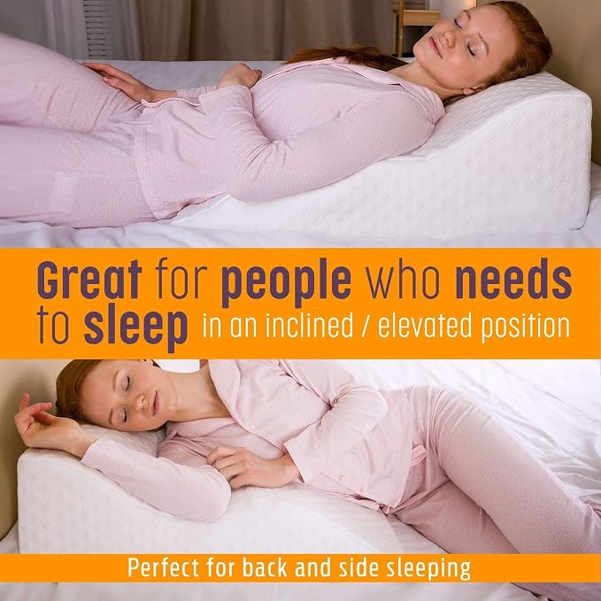 Aeris Wedge Pillow for Sleeping, Acid Reflux, and Snoring - FSA Eligible - Memory Foam Bed Wedge, 19-Degree Incline - Post-Surgery Recovery, Reading, Leg Elevation - Machine-Washable Cover