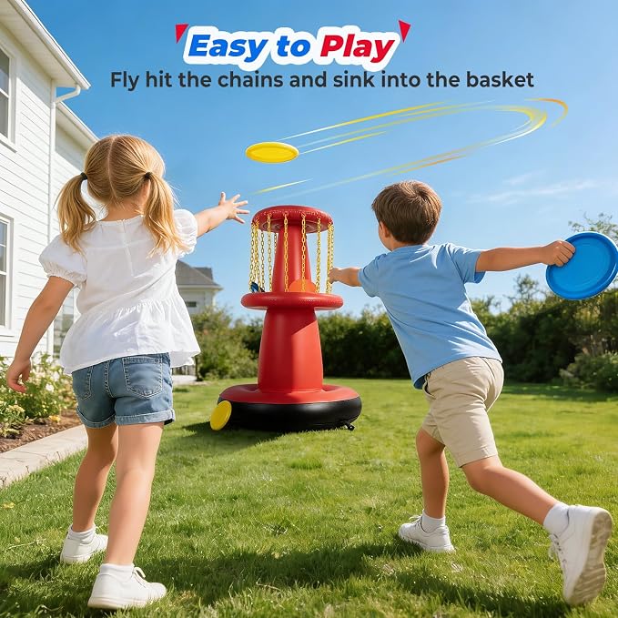 EKEPE Inflatable Disc Golf Basket - Inflatable Throwing Game for Kids and Adults, Portable Disc Golf Target Set with 6pcs Disc Golf Disc and Carry Bag for Backyard, Indoor or Outdoor