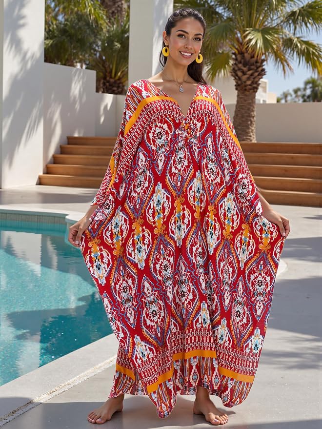 Mumu Dresses for Women Plus Size, Bohemian Kaftan Beach Cover Up Long Maxi Nightgown Soft Loungewear