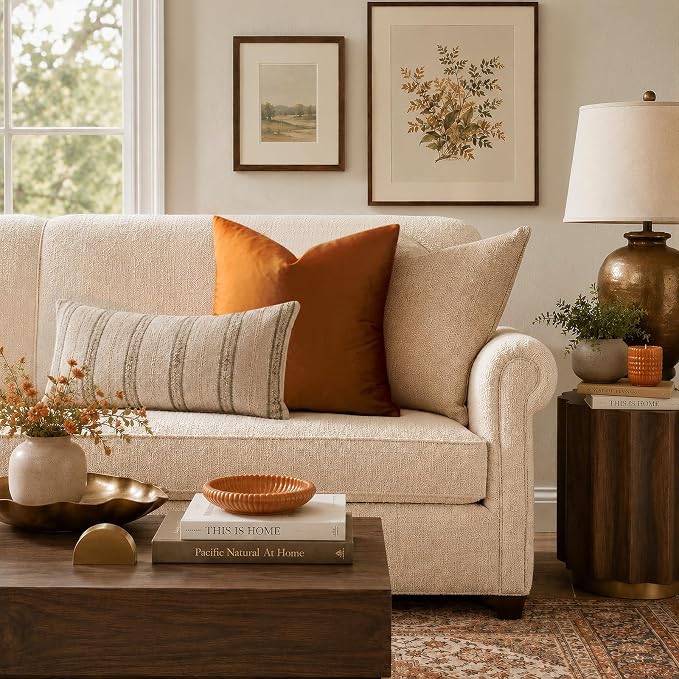 GIGIZAZA Orange Velvet Pillow Covers 24x24 Decorative Pillows Pack of 2 | Throw Pillows for Couch Sofa,280gsm Soft Textured Fabric,Modern Square Pillowcases,Luxury Cushion Covers