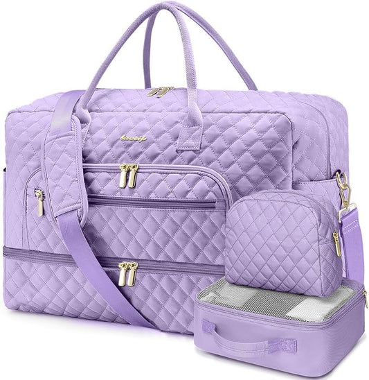 Large Women Travel Duffle Bag, Weekender Bags for Women with Shoe Compartment, Carry on Overnight Bag with Toiletry Bag, Gym Duffel Bag with Wet Pocket, Hospital Bags for Labor and Delivery 3 PCS Set