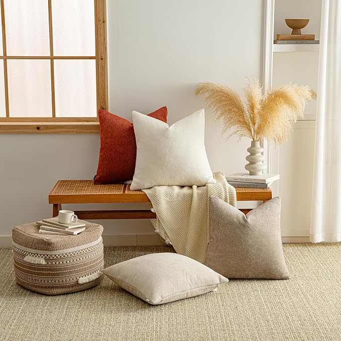 a moment Fall Decorative Throw Pillow Covers Pack of 2,18x18 Inch Rust | Twill Chenille Cushion Covers for Sofa Living Room Couch Bed