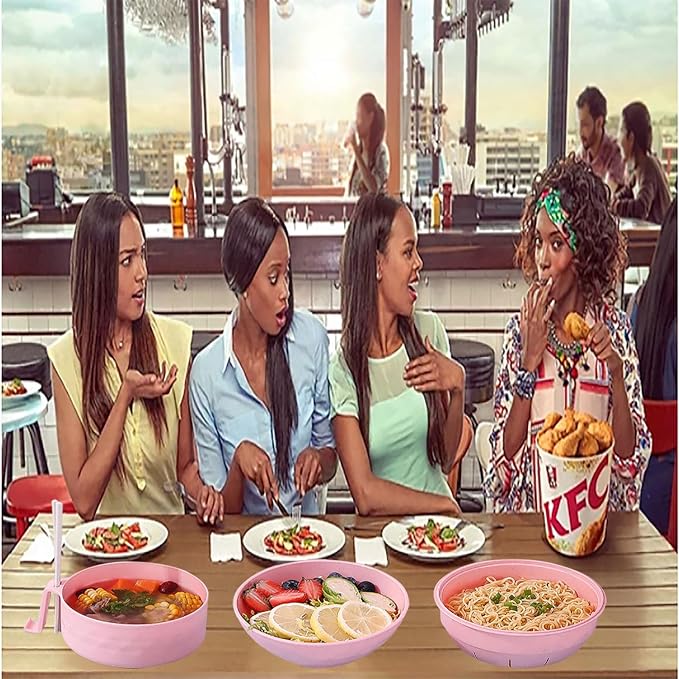 OZY Microwave Ramen Bowl，Ramen Noodle Cooker with Spoon Chopsticks Fork，Ramen Cooker with Handles，College Dorm Room Essentials，BPA-Free (Pink)