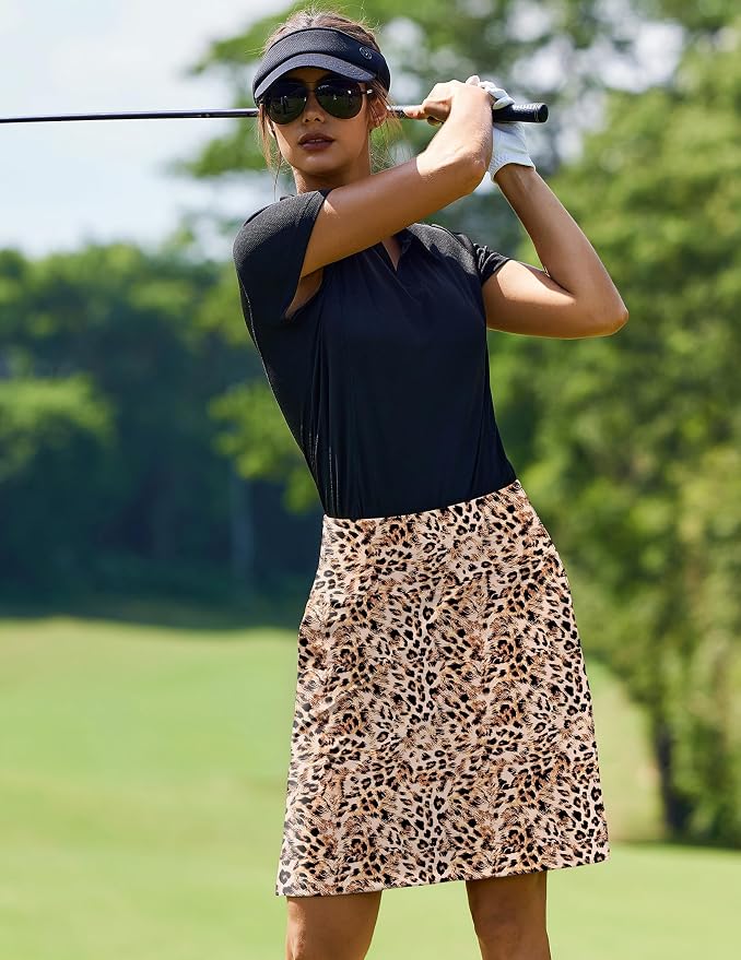 PINSPARK 20" Skorts for Woman Knee Length UPF 50+ Golf Skirts | 4 Pockets, Built-in Shorts, High Waisted, Split Hem, Silky-smooth, Moisture-wicking, for Golf Athletic Tennis Workout Casual