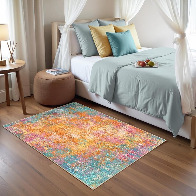 RELEANY Washable 3'x5' Abstract Area Rug for Living Room Starlight | carpet for bedroom, kitchen, office, hallway and entryway, printed pattern, non-slip, soft, stain-resistant, easy to clean