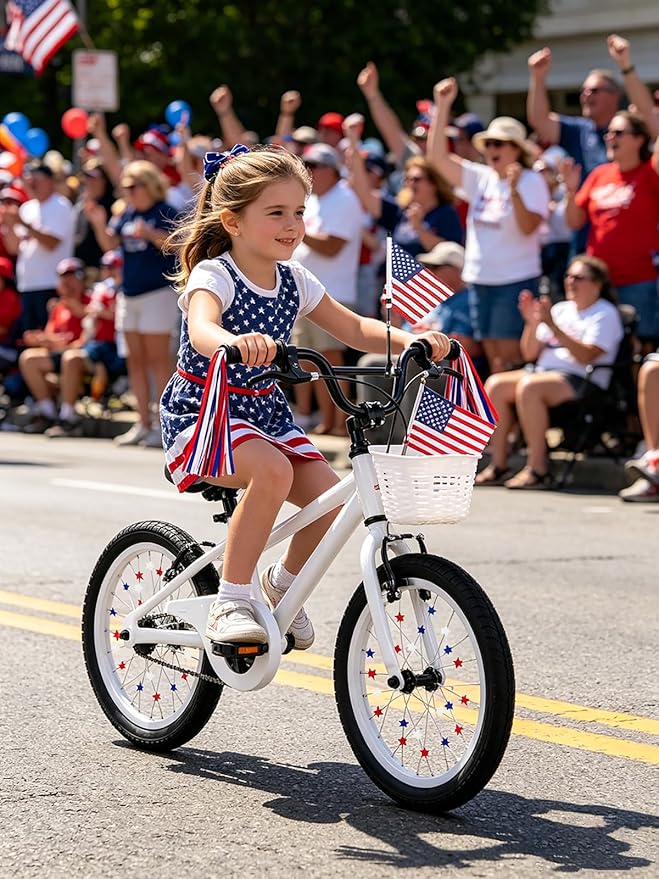 PLATT Kid's Bicycle Handlebar Streamers Colorful Ribbons Tassel for Girls Boys Bicycle Handlebar Scooter Handgrip (1Pair) (Red, white and blue stars)