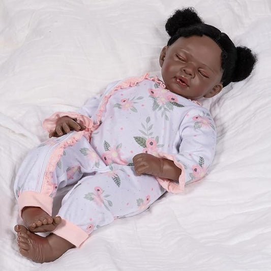 Paradise Galleries 18 Inch African American Realistic Reborn Baby Girl Doll Sleeping in Onesie with Flower Pillow Accessories Collectible Gift Set – Daisy Dreamer