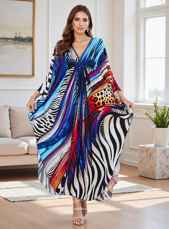 Mumu Dresses for Women Plus Size, Bohemian Kaftan Beach Cover Up Long Maxi Nightgown Soft Loungewear