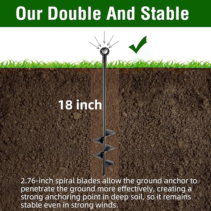 Fabulas Ground Anchors Heavy Duty, Swing Set Anchor Kit 18 Inch 8 Pack Screw in Earth Anchors Trampoline Stakes High Wind Metal Auger Anchor for Shed Tent Carports Securing Animals Camping Mobile Home