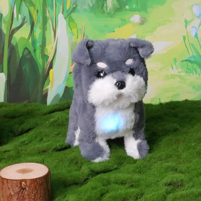 Hopearl Walking Schnauzer Repeat What You Said Interactive Electronic Pet Plush Bark Puppy Toy Animated Singing Speaking Walking Gift for Toddlers Birthday, Gray, 7''