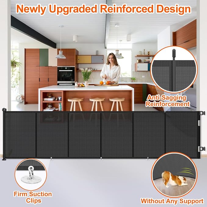 Upgrade 150 inch Retractable Baby Gates, EZIGO Extra Wide Baby Gate for Large Opening Extra Long Mesh Gate for Kids or Pet Dog Gate Child Safety Gate for Stairs Hallways Doorway Indoor Outdoor, Black