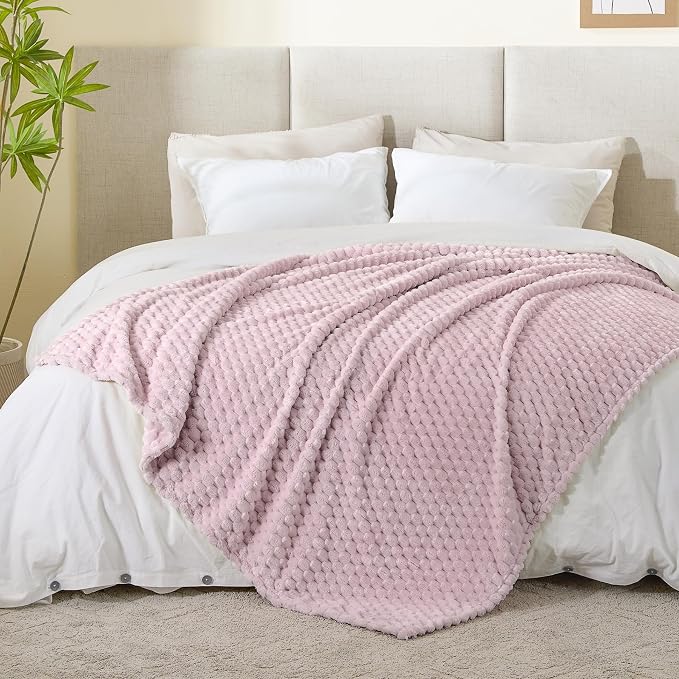 BEDELITE Lotus Pink Twin Blanket for Couch, Soft Cozy Gift for Women, 60*80 | 3D Jacquard Decorative Fleece Blanket, Super Soft Plush Throws, Cute Birthday Gift for Women & Men, Suitable for All Seasons