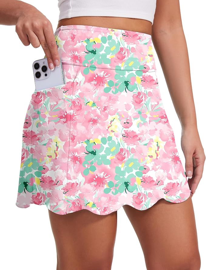 Skorts for Woman with Pockets 16" Golf Athletic Skirts Scalloped Hem Tennis Skirt Dressy Casual