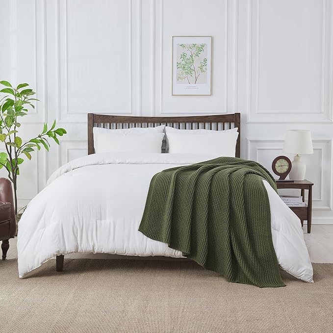 Douceur Olive Green Throw Blanket for Couch, Soft Chunky Cable Knit Throw Blanket, Classic Fisherman's Rib Stitch Pattern Throw for Living Room Gift, 50"X60"