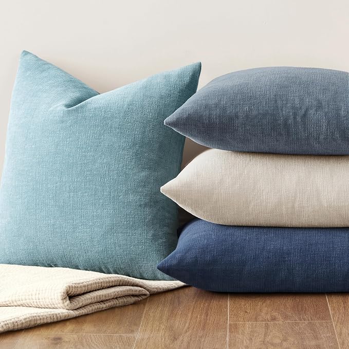 MIULEE Smoke Blue Chenille Couch Throw Pillow Covers, 16x16 | Set of 2, Soft Coastal Home Decor, Modern Farmhouse Decorative Pillowcases for Sofa Living Room Bed