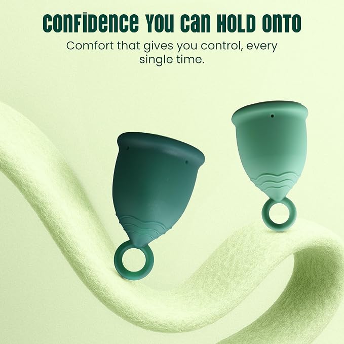 Shordy Reusable Menstrual Cup Set of 2 (Small & Large) with Loop Handle for Easy Removal – Medical Grade Silicone Period Cup,12-Hour Leakproof Protection Copa Menstrual – Pads Tampons Disc Alternative