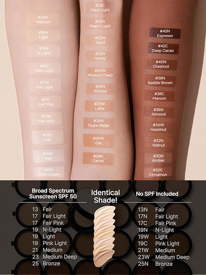 JUNG SAEM MOOL Essential Skin Nuder Cushion Refill | Natural Finish, Buildable Coverage Cushion Foundation by Korean Makeup Artist (Refill Only, 0.49 Fl Oz, SPF 50), 19 N Light
