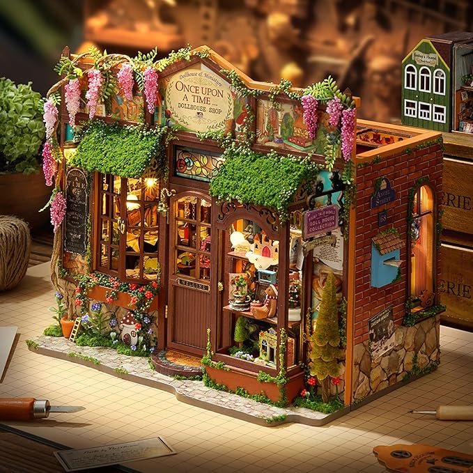 TuKIIE DIY Miniature House Kit with Furniture, 1:24 Scale Creative Room Opened & Closed Wooden Doll House Book Nook Plus Dust Proof for Kids Teens Adults(Dollhouse Shop)