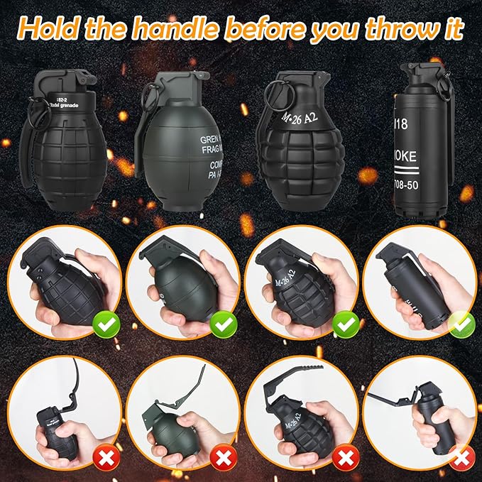 Toy-Hand Grenade for CS Battle Game,with 9 Foam Ammo Model Tactical CS-Grenade Fun Impact Gel Toys Halloween Outdoor Sport for Age 14 Years Old and up and Adults,Black