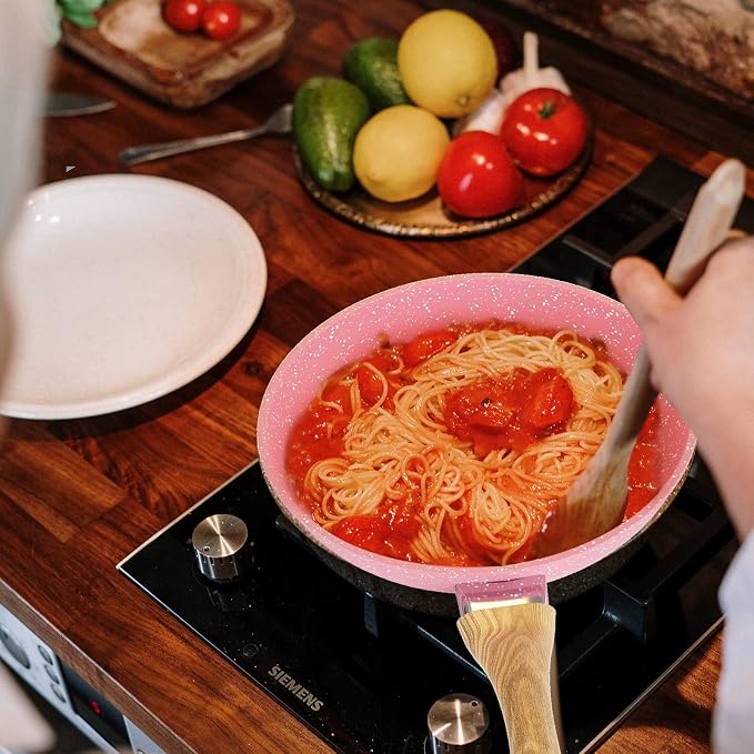 Innerwell 11-Inch Pink Nonstick Egg Pan Small Egg Pan Skillet | Even Heating All Stove Compatible, PFOA PFOS Free, Granite Stone Cookware Skillet, Healthy and Non Toxic