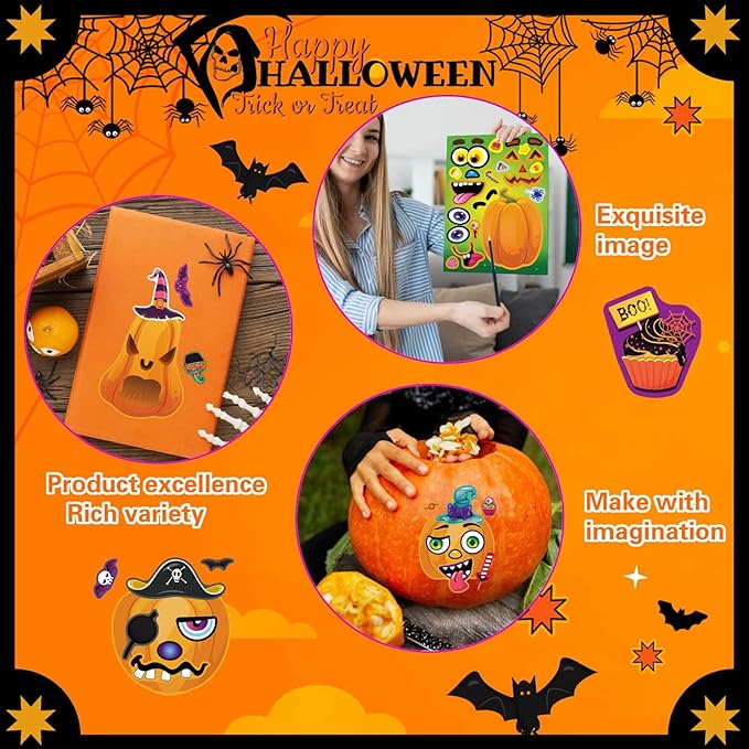 Halloween Stickers for Kids 24 Sheets Make a Pumpkin Face Stickers Pumpkin Decorating Sticker, Halloween Party Games, Make Your Own Sticker Fall Autumn Thanksgiving Party Favors Crafts