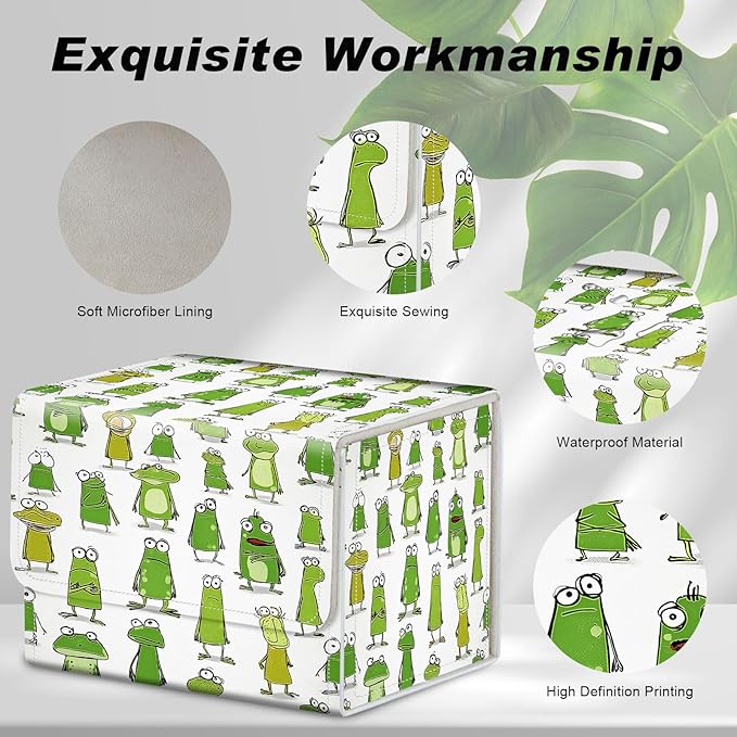 Card Game Storage Box TCG Deck Box MTG Card Box Organizer Trading Card Case Commander Deck Box TCG Card Storage Box Magnetic Closure Creative Pattern Up to 200 Cards, Cute Little Green Frog