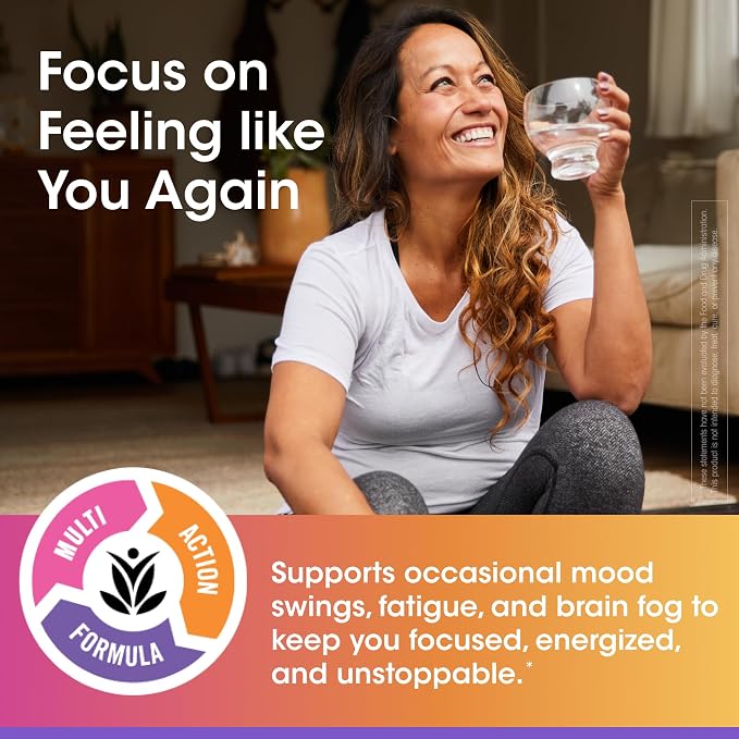vH essentials Menopause Relief Plus Energy & Focus Support 60 Capsules – Multi-Symptom Support for All-Stages of Menopause: hot Flashes, Night Sweats, Mood Swings, Fatigue & Brain Fog