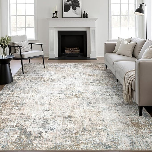 5x8 Area Rug Living Room Rug: Washable Modern Abstract Soft Thin Rug Indoor Floor No Slip Stain Resistant Carpet for Bedroom Dining Room Farmhouse Nursery Home Office - Brown Grey