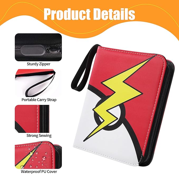 Card Binder 4 Pocket, Trading Card Binder With 50 Removable Sleeves, Portable Card Collection Binder for Standard Cards