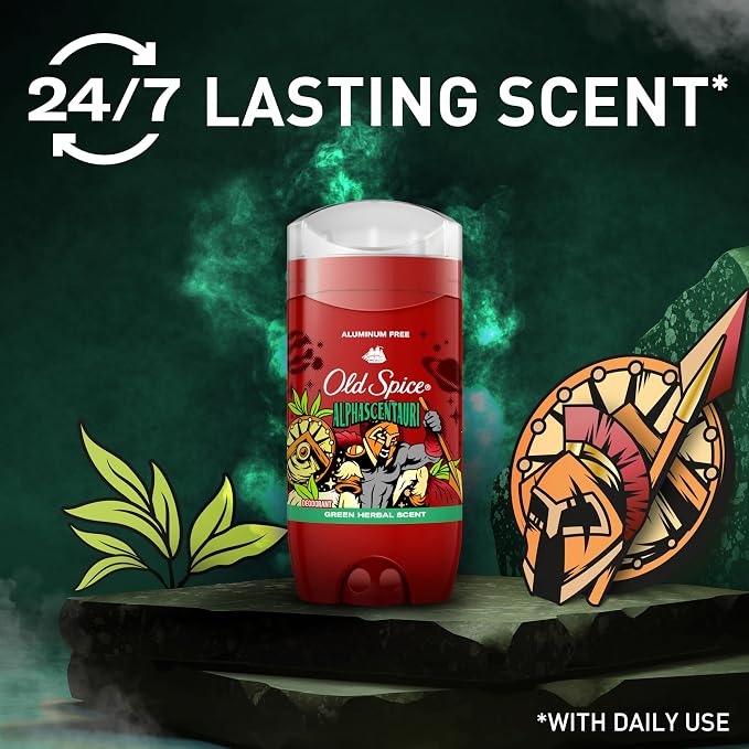 Old Spice Aluminum Free Deodorant for Men, 24/7 Odor Protection, 24/7 Freshness & Lasting Scent, Goes on Clear, Alphascentauri with Green Herbal Scent, 3.0 oz (Pack of 6)