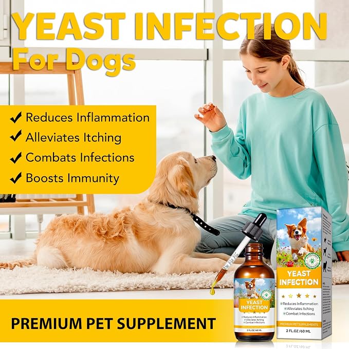 Dog Yeast Infection Treatment for Dogs, Natural Anti Yeast Drops for Itchy Skin & Ears | Allergy & Inflammation Relief | with Multivitamins Probiotics | 60ml, 2-Pack