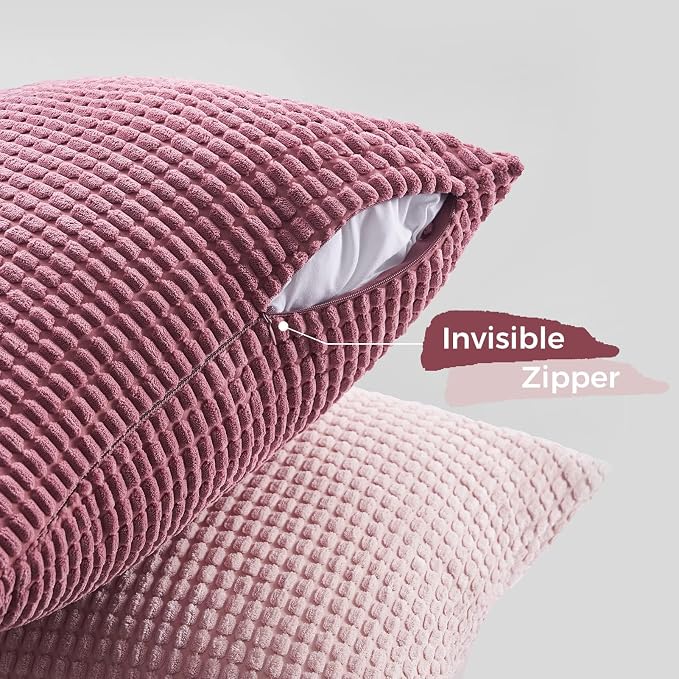 Topfinel 4 Packs Pink Decorative Throw Pillow Covers 24x24 Inch for Living Room Couch Bed Sofa, Boho Western Farmhouse Home Decor, Square Soft Moss Corduroy Fall Cushion Case 60x60 cm