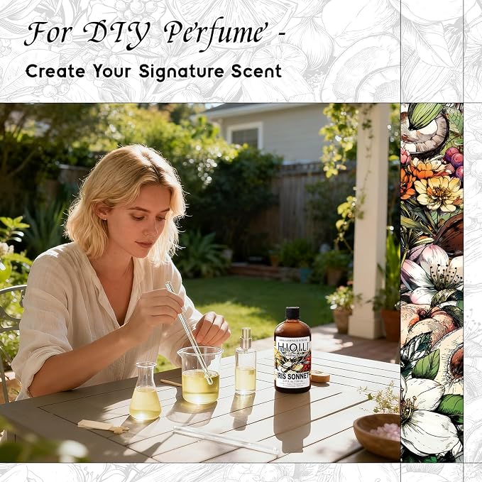 HIQILI Iris Sonnet Fragrance Oil for Diffuser, Balm & Linen Spray Making | Elegant Concentrated Iris Scent For DIY Blends, Long-Lasting Aroma, Ideal For Diffuser & Linen Spray - 150mL / 5.07 Fl Oz