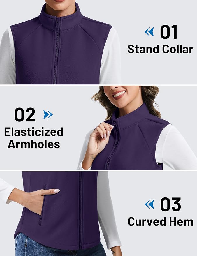 TACVASEN Women Polar Fleece Zip Up Vest with Pockets Lightweight Outerwear | Warm Thermal Sleeveless Jacket Suitable for Hiking Camping Travelling in Cool Autumn and Winter Weather