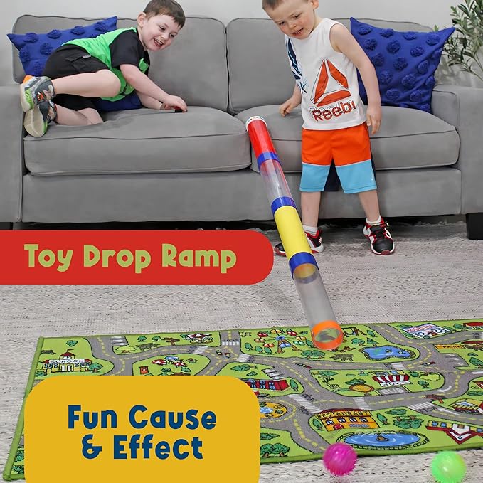 Toy Tunnel Ball Drop Race Track Set (7-Piece Set); Toy Car/Ball Ramp Play Set STEM Toy