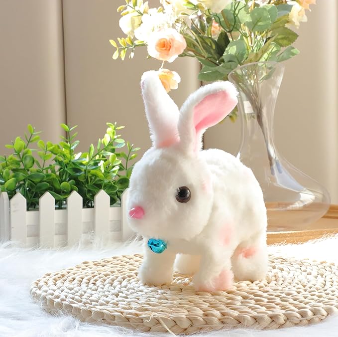 Easfan Bunny Plush Toy Jumping Spotted Rabbit Talking Hopping Ears Nose Moving Educational Plush Toy Singing Shaking Glowing Interactive Toy Electric for Toddlers Kids